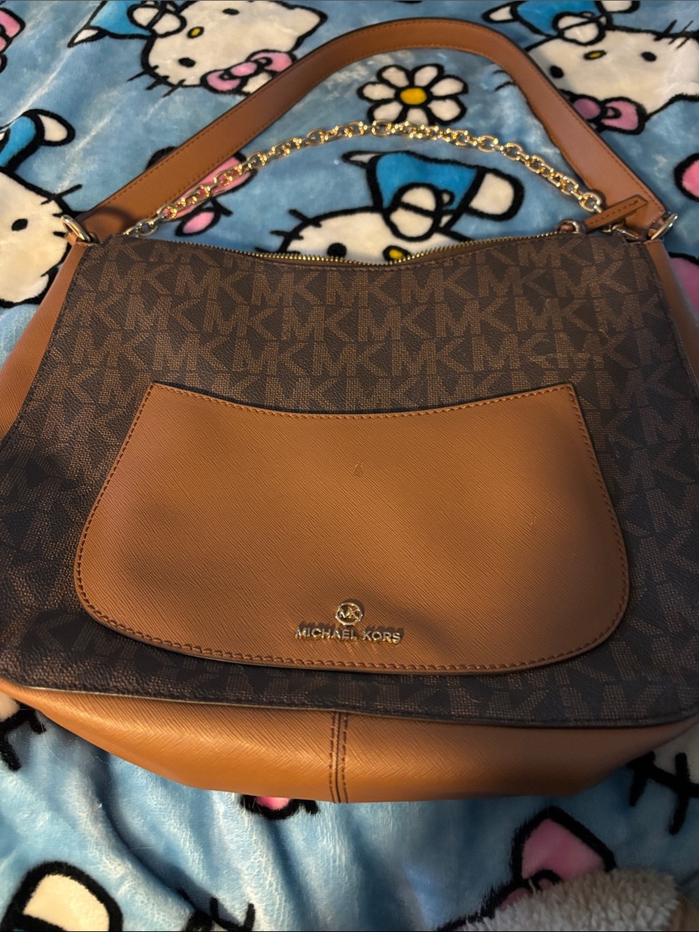 Michael Kors Brown and Tan Monogram Shoulder Bag